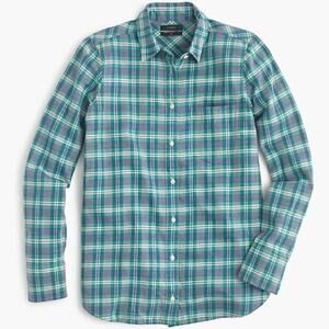 J CREW Boy Fit Flannel Green Blue Bright Clover Button Up Plaid Shirt Top sz 0
